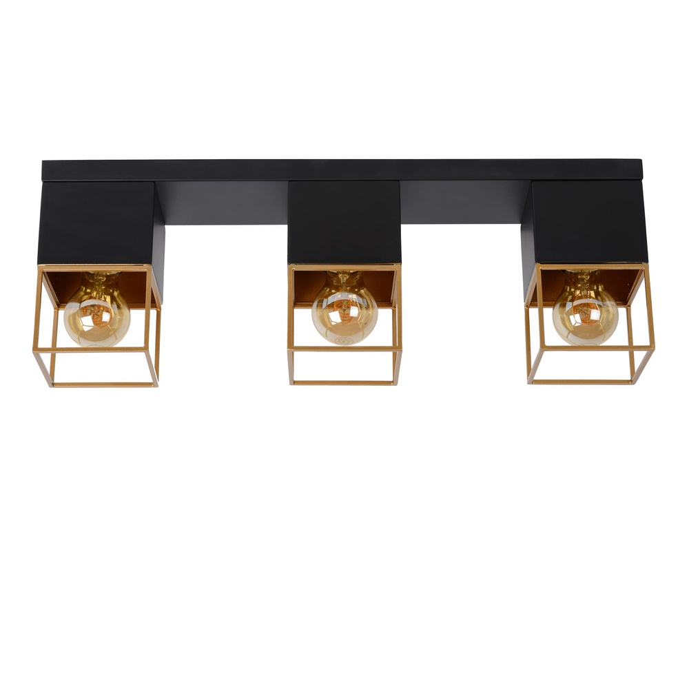 Lucide Strakke plafondlampRixt 3-lichts zwart met goud - 21120/03/30